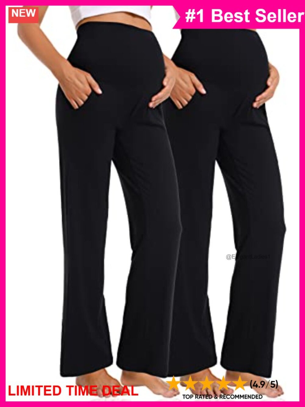 Maternity Wide Leg Work Pants Full Panel Stretch Casual